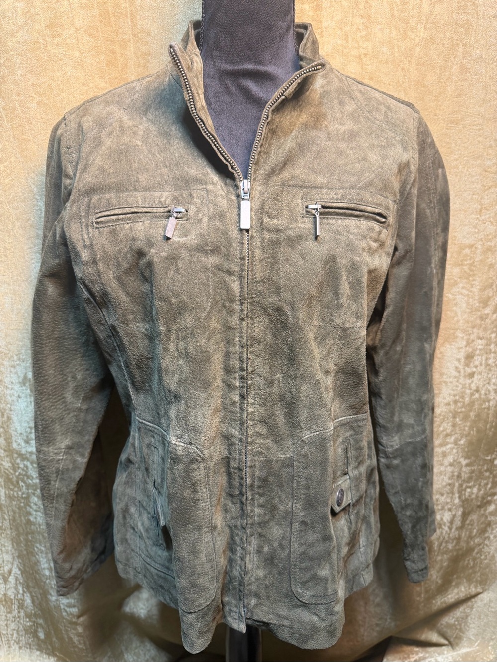 Women’s vintage Ruff Hewn Olive Suede Zip-Up Jacket/ L